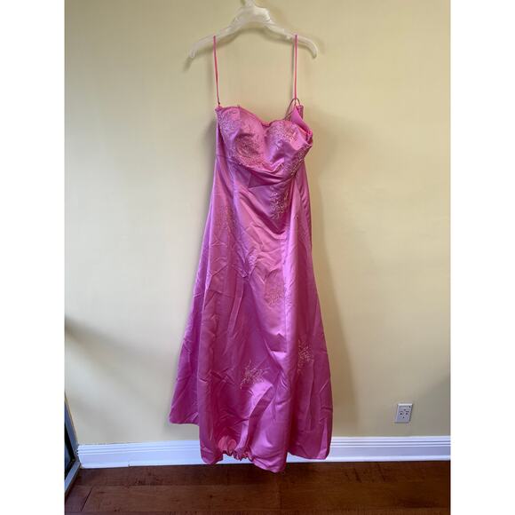 Cire by Landa Pink Satin A-Line Gown w/ Beaded Embroidery, Size 12 - Picture 1 of 4